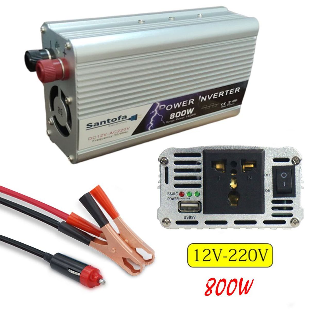 SANTOFA ELECTRONICS - Inversor de Corriente 12v a 220v 1 USB 800w SANTOFA DC a AC