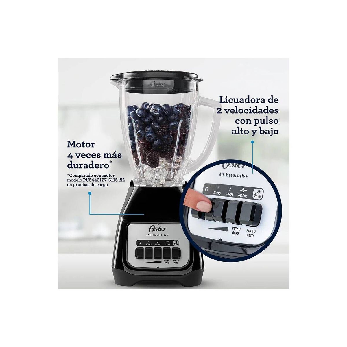 GENERICO - Licuadora OSTER 2 velocidades+Pulso Vaso De Vidrio BLSTKAGBPB