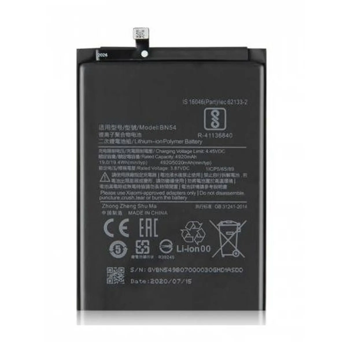 GENERICO - BATERIA REDMI 9-NOTE 9-9 PRIME - BN54 TORIGINAL-SM  NUEVO