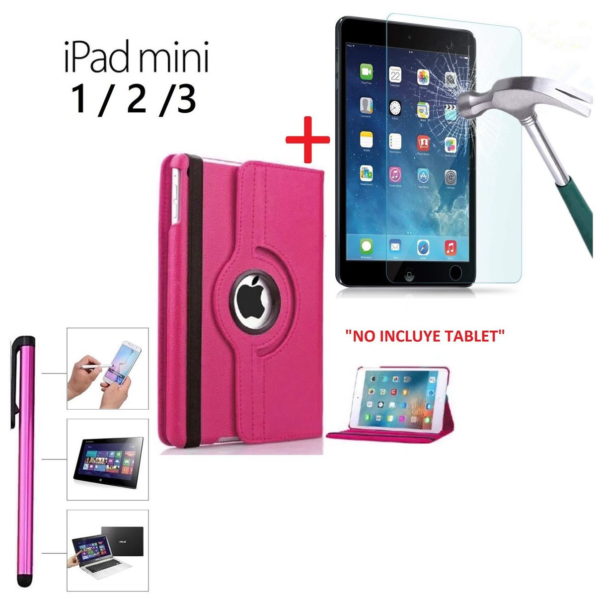 GENERICO - Case 360° + Mica + Lapiz para iPad Mini 1 / 2  A1432 A1454 A1489 A1490