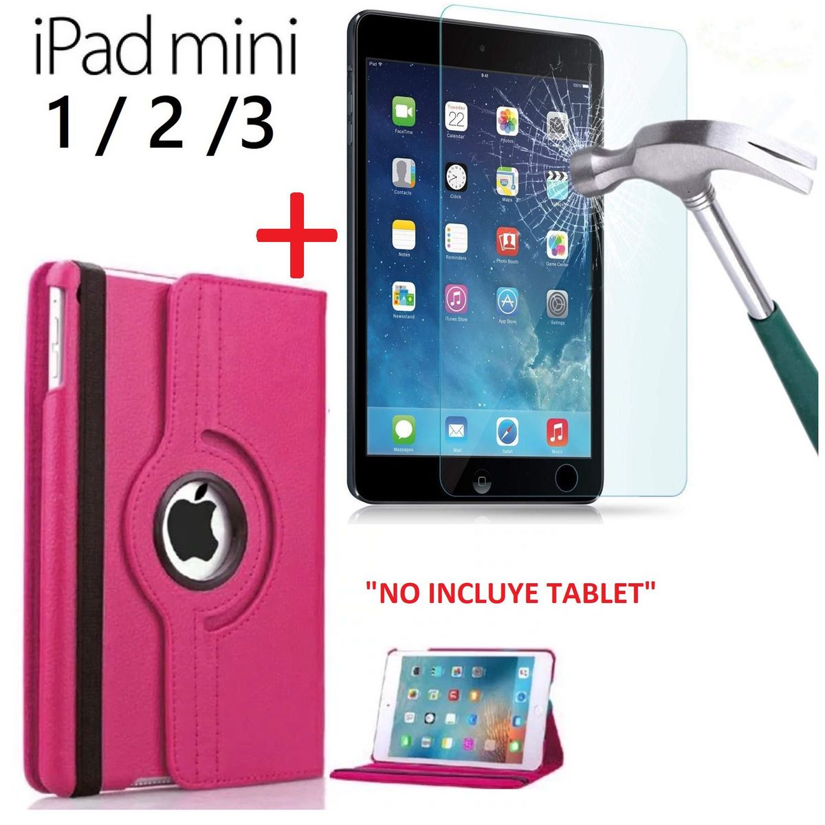 GENERICO - Funda Cover + Mica Vidrio para iPad Mini 1 / 2 A1432 A1454 A1489 A1490