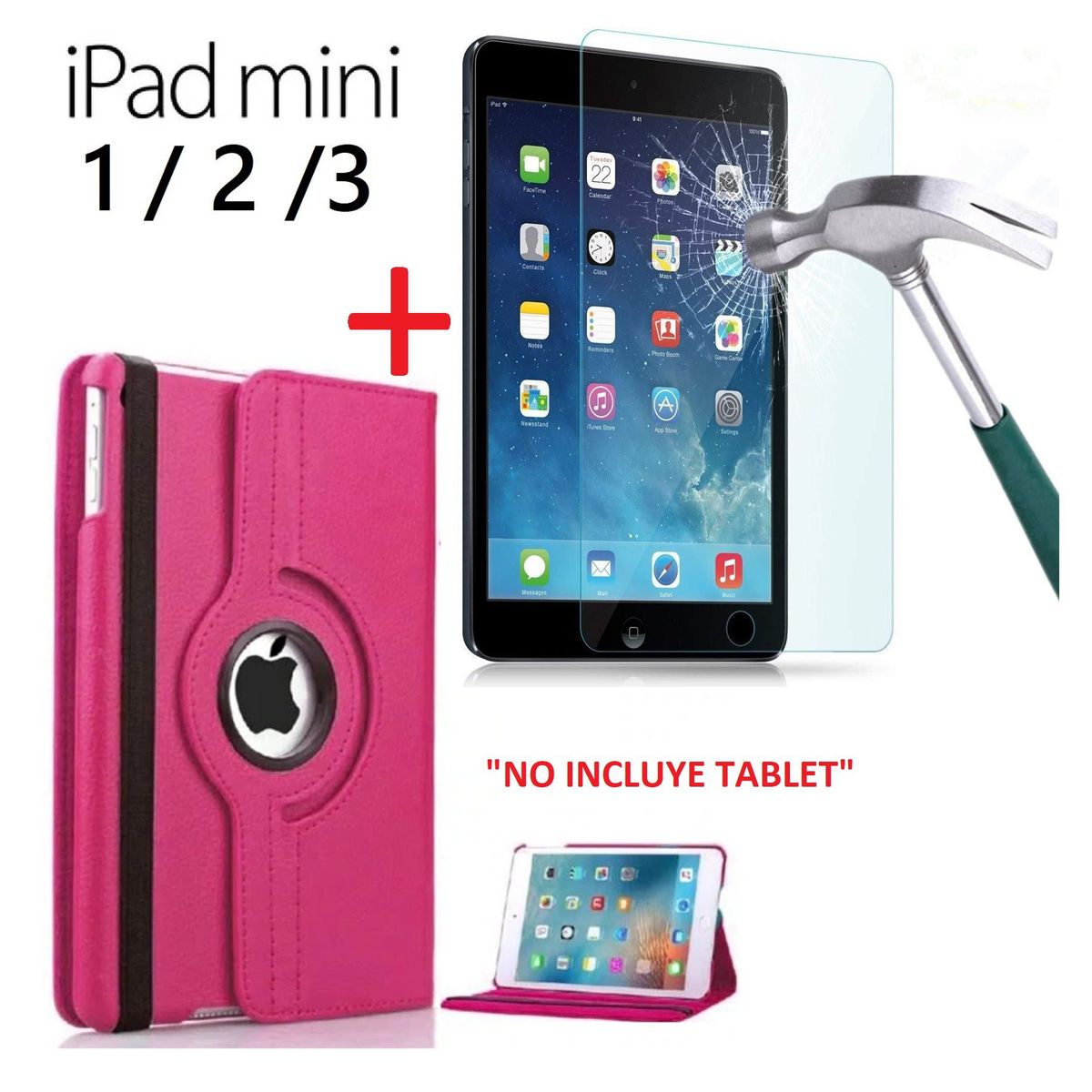 GENERICO - Funda Cover + Mica Vidrio para iPad Mini 1 / 2 A1432 A1454 A1489 A1490