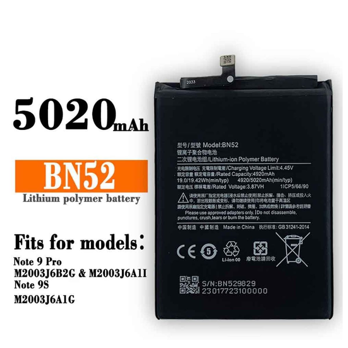 GENERICO - BATERIA REDMI MI NOTE 9 PRO BN52  NUEVO