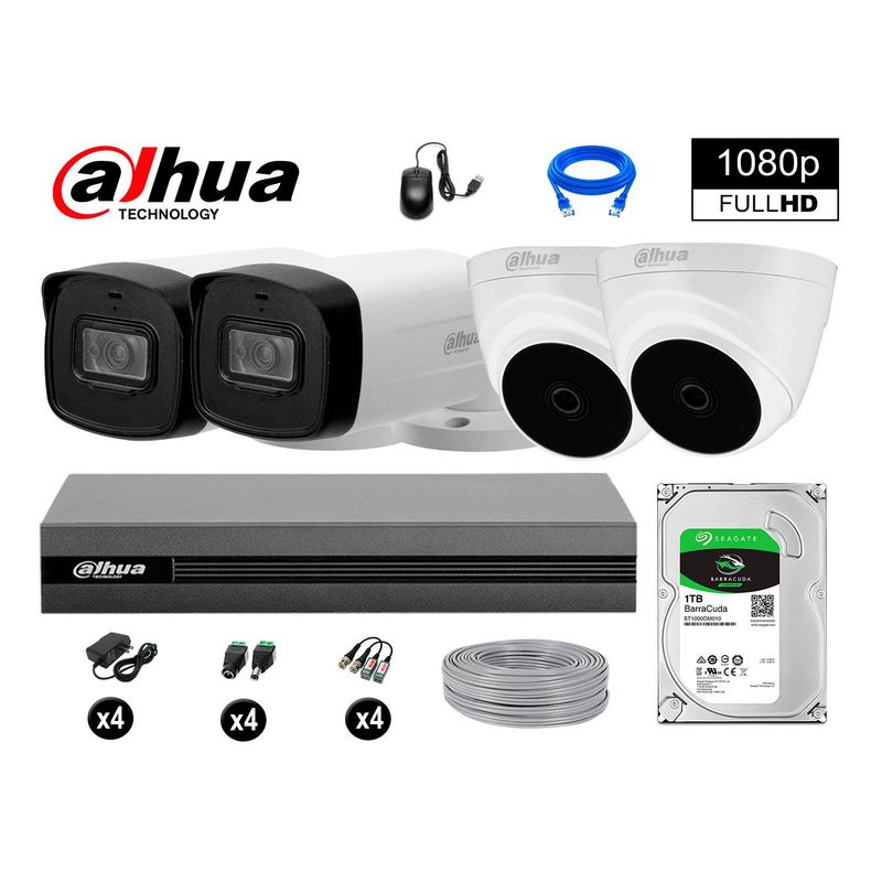 DAHUA - CÁMARAS SEGURIDAD KIT 4 40MTS MAYOR ALCANCE FULL HD + DISCO 1TB P2P