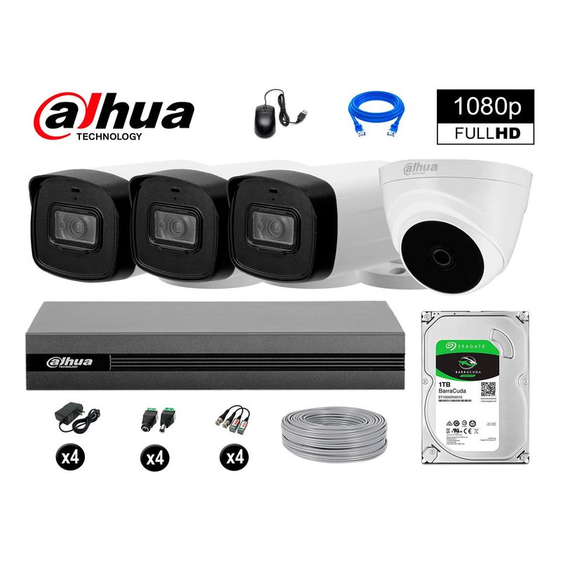 DAHUA - CÁMARAS SEGURIDAD KIT 4 40MTS MAYOR ALCANCE FULLHD + DISCO 1TB P2P