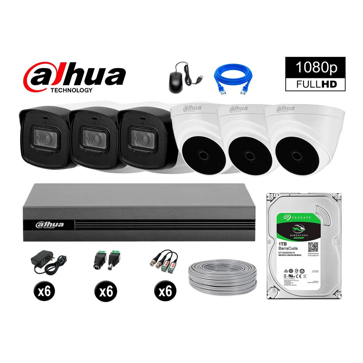 DAHUA - CÁMARAS SEGURIDAD KIT 6 40MTS MAYOR ALCANCE FULLHD DISCO 1TB COMPLETO