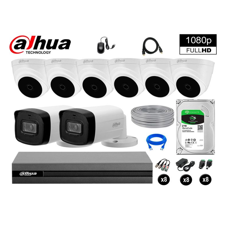 DAHUA - CÁMARAS SEGURIDAD KIT 8 40MTS MAYOR ALCANCE FULL HD + DISCO 2TB P2P