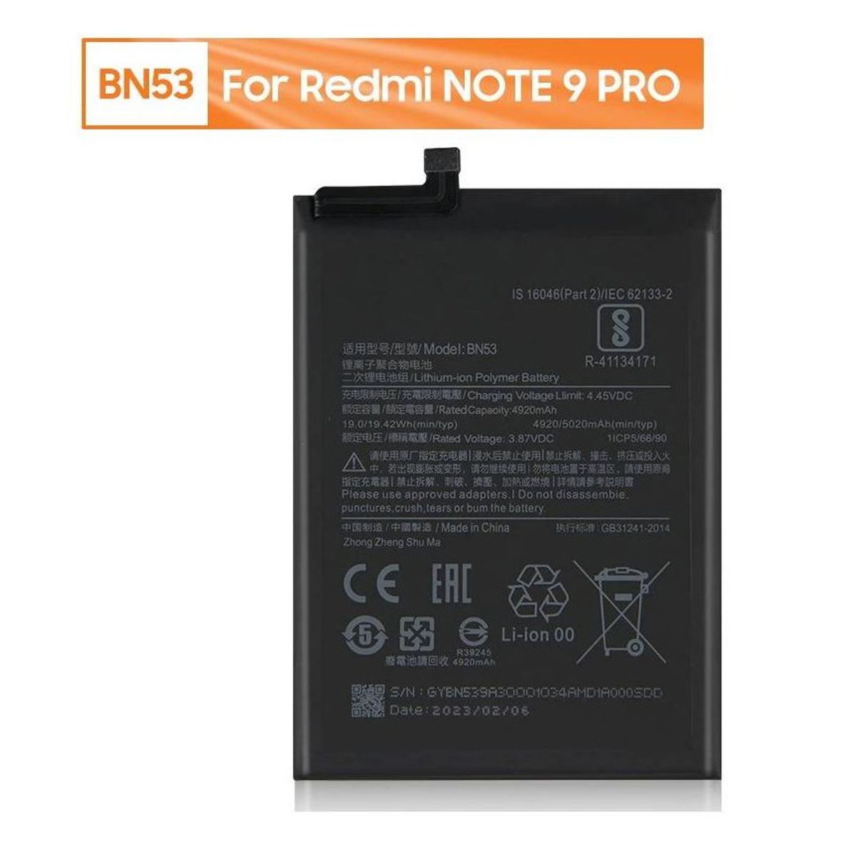 GENERICO - BATERIA REDMI NOTE 9 PRO - BN53 TORIGINAL-SM  NUEVO.