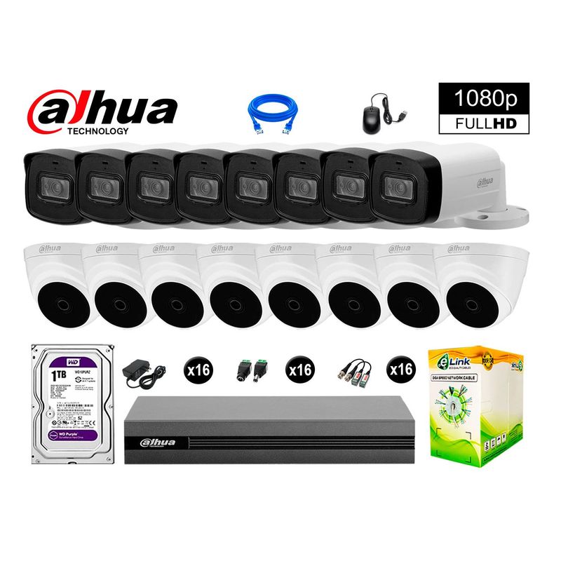 DAHUA - CÁMARAS SEGURIDAD KIT 16 40MTS MAYOR ALCANCE FULL HD + DISCO 1TB P2P