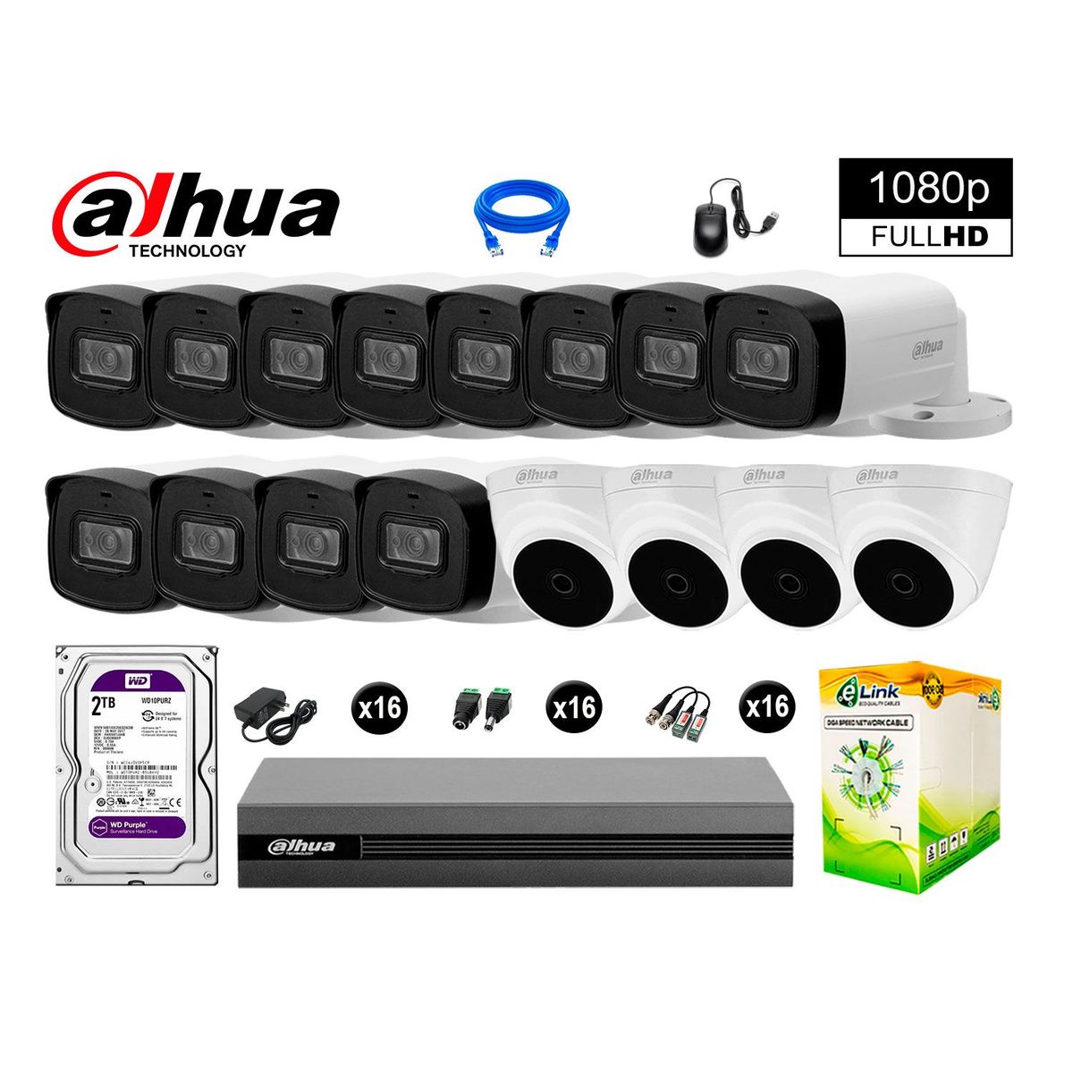 DAHUA - CÁMARAS SEGURIDAD KIT 16 40M MAYOR ALCANCE FULL HD DISCO 2TB COMPLETO