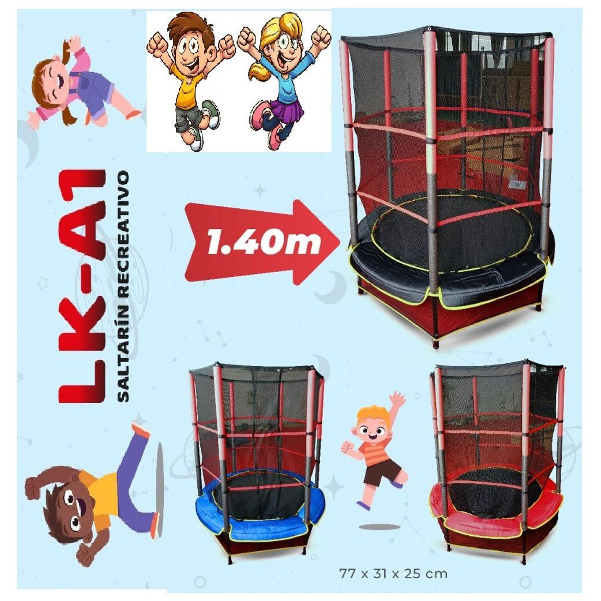 GENERICO - Mini Trampolín Infantil con Red de Seguridad 140cm LKA1 ROJO