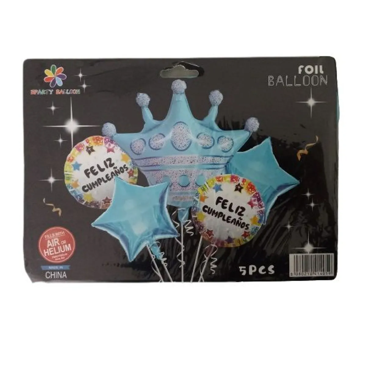 GENERICO - Set x 5 globos para hombre corona celeste feliz cumpleaños