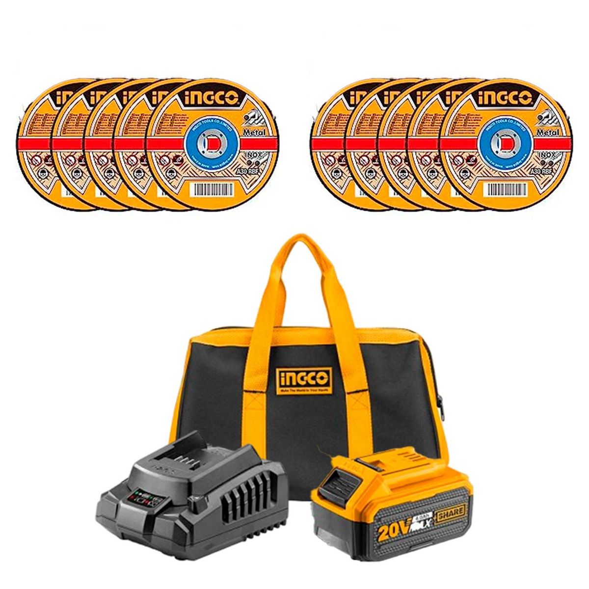 INGCO TOOLS - Amoladora Esmeril  4,5" Ingco CAGLI2011582 BL 20V +2 Baterías