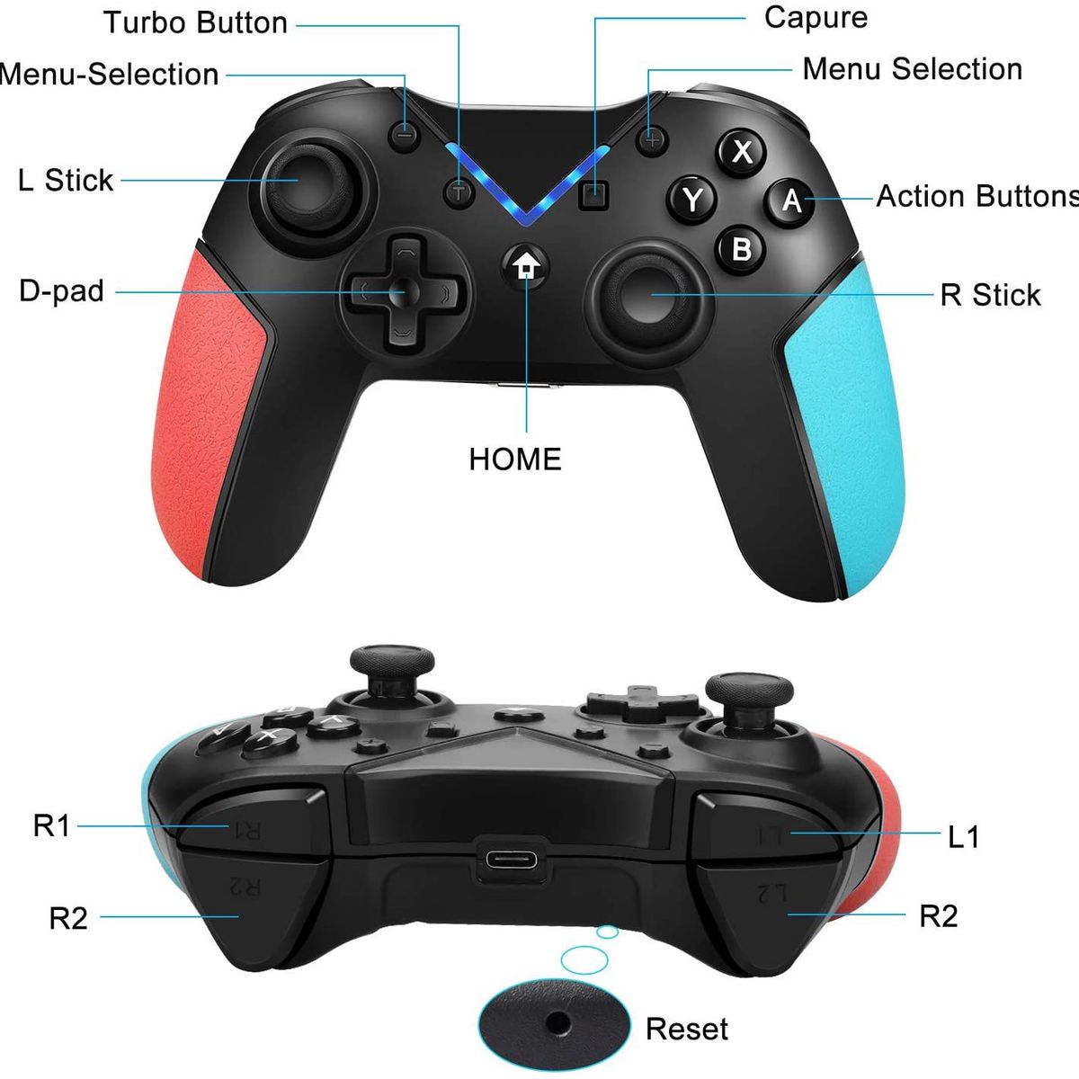 GENERICO - Mando para Nintendo Switch Pro Inalámbrico Controller compatible PC