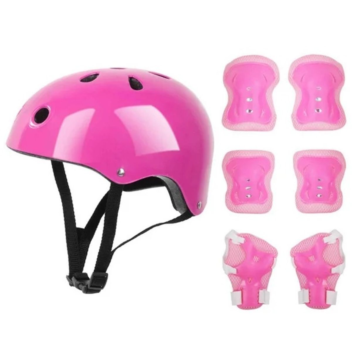 GENERICO - Casco de Protección con Rodilleras y Canilleras Rosado
