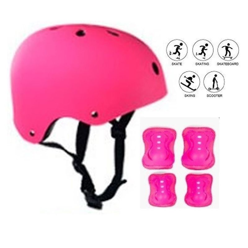 GENERICO - Casco de Protección con Rodilleras y Canilleras Rosado M
