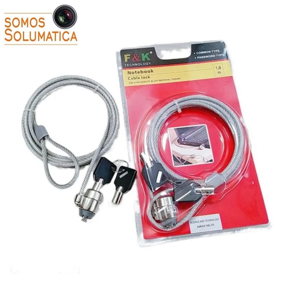 GENERICO - Cable De Seguridad Para Laptop - Con Llave - 180cm De Acero