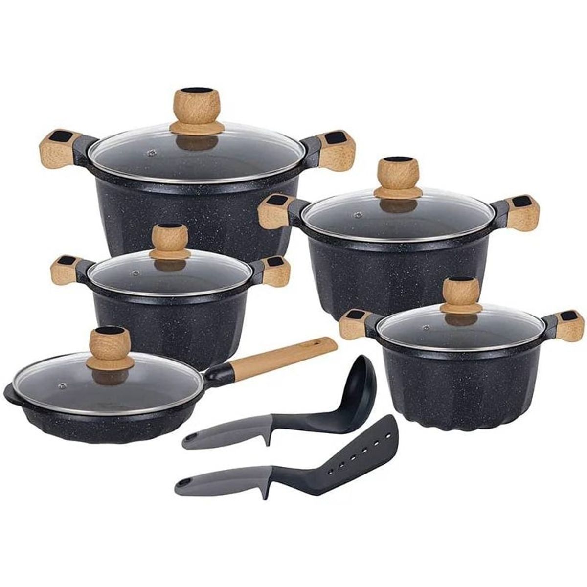 Reyna - Juego de ollas antiadherentes x 12 piezas Petra (color negro)