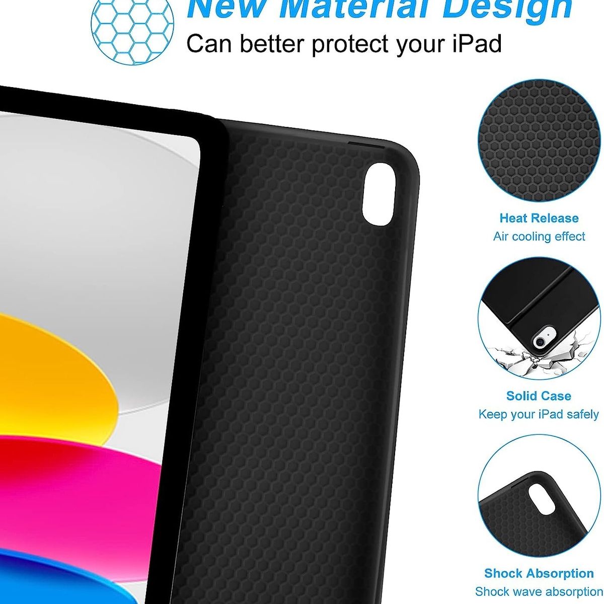 FUNDAANTIGOLPES - Funda Smart Cover con Teclado Bluetooth para Ipad 10ma gen 10,9 Negro