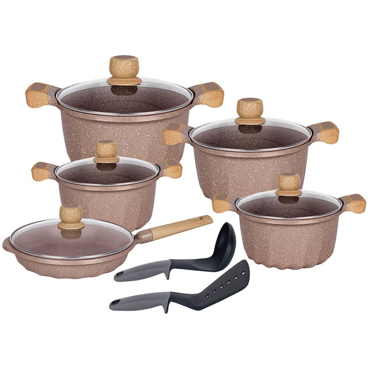 Reyna - Juego de ollas antiadherentes x 12 piezas Petra (Brown)