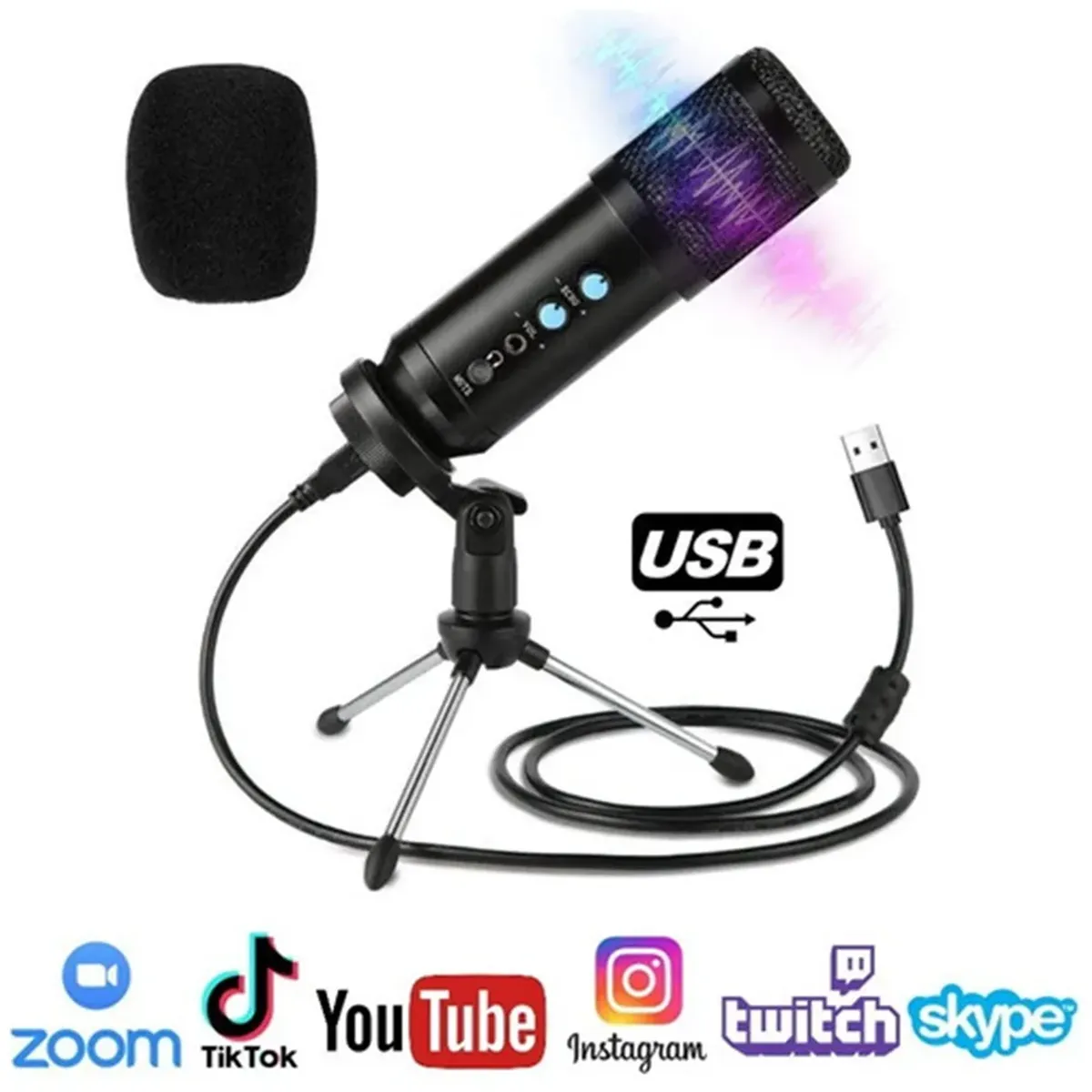 SEISA - Micrófono Condensador Profesional BM858BP USB Estudio de Grabación PC