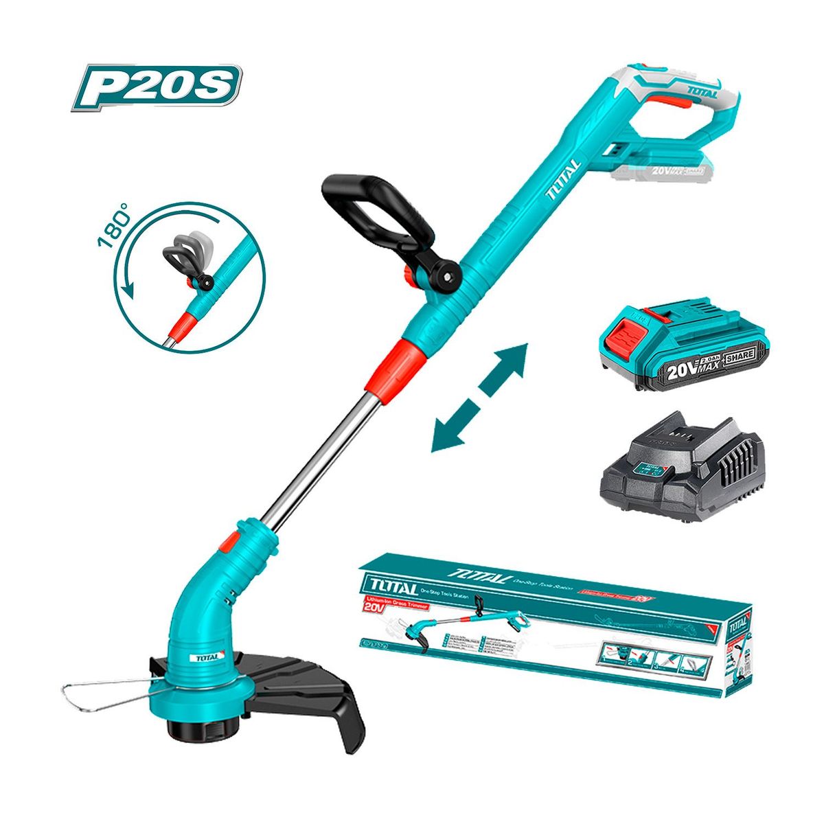 TOTAL TOOLS - CORTADORA DE GRAS 20V PODADORA INALAMBRICA CON BATERÍA Y CARGADOR