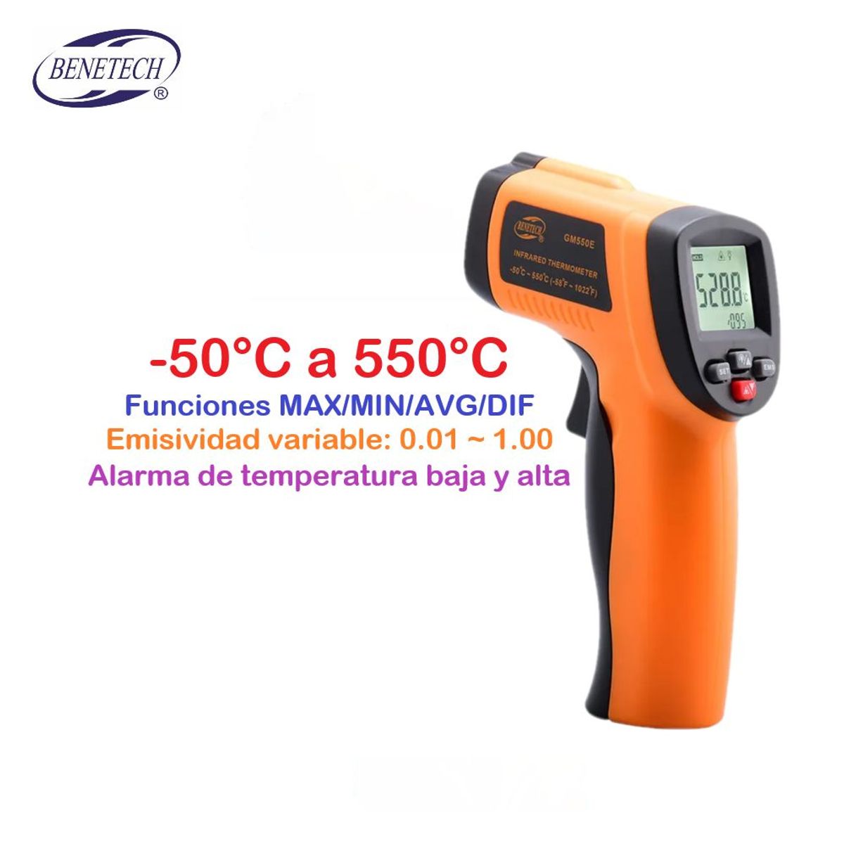 BENETECH - Pirómetro Termómetro Infrarrojo Profesional - BENETECH GM550E