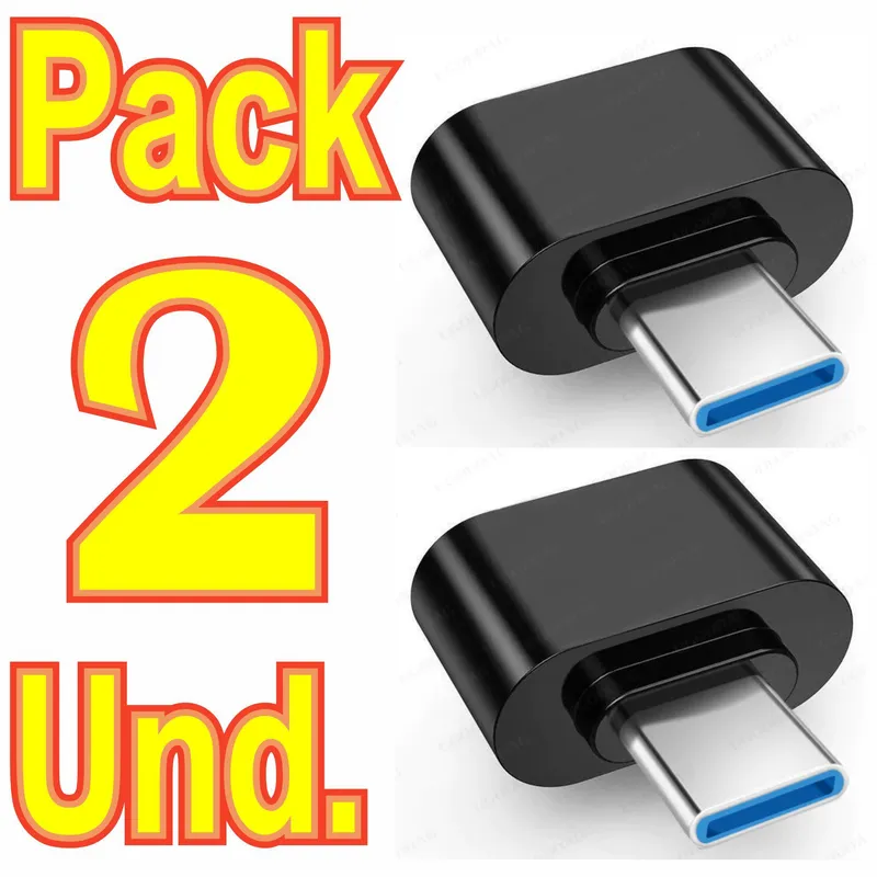 GENERICO - 2 Adaptador Otg Usb C A Usb Negro Conecta Mouse Teclado y más
