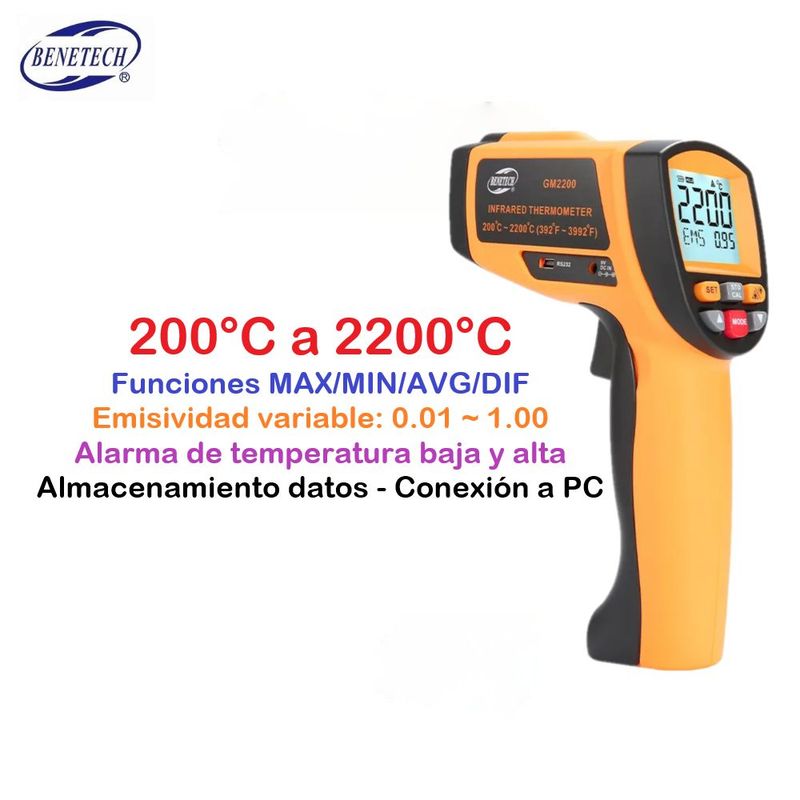 BENETECH - Pirómetro Termómetro Infrarrojo Profesional - BENETECH GM2200