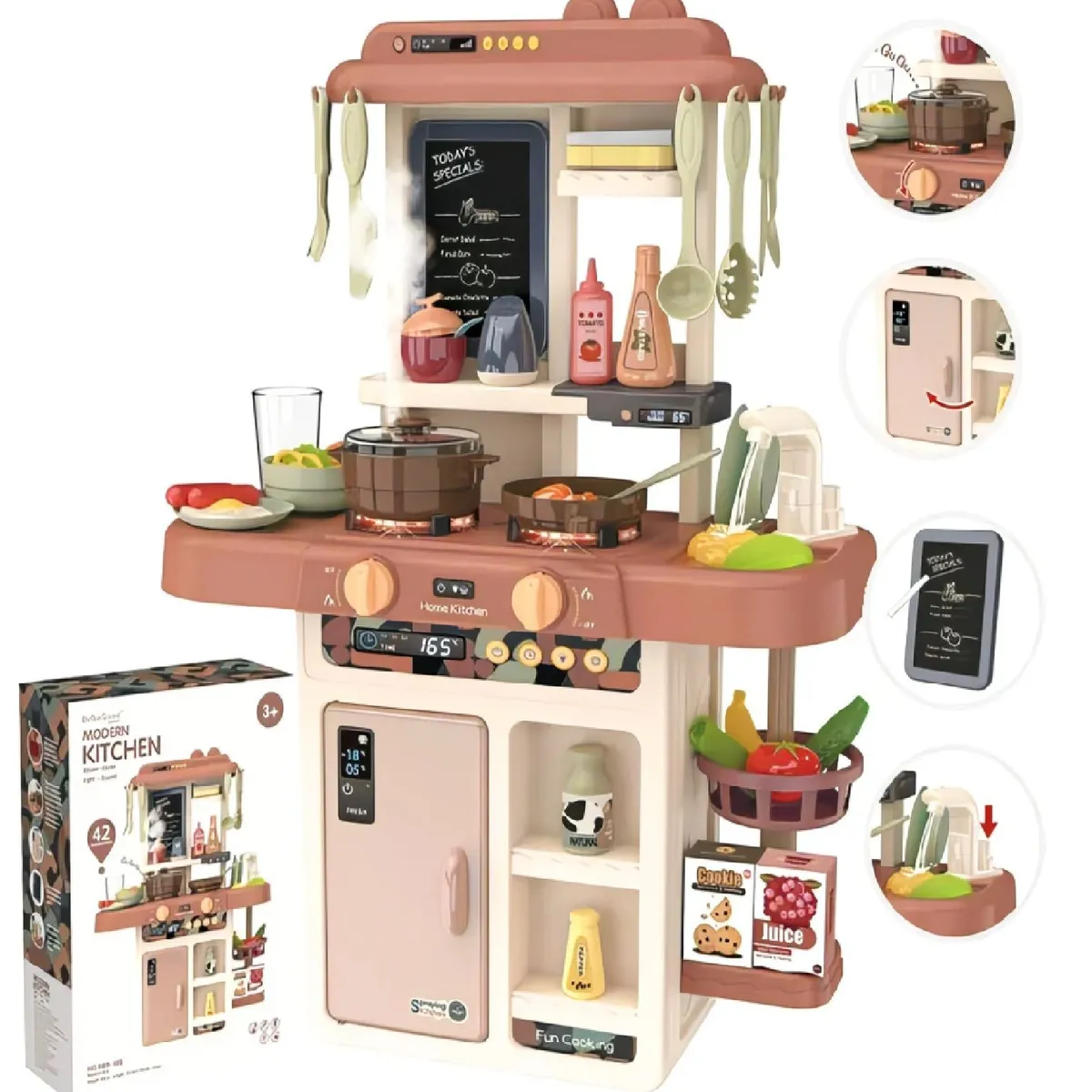 GENERICO - Cocina para Niños  Vapor,Luz y Agua 63cm con 42 piezas