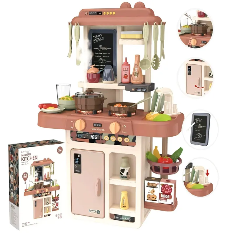 GENERICO - Cocina para Niños  Vapor,Luz y Agua 63cm con 42 piezas