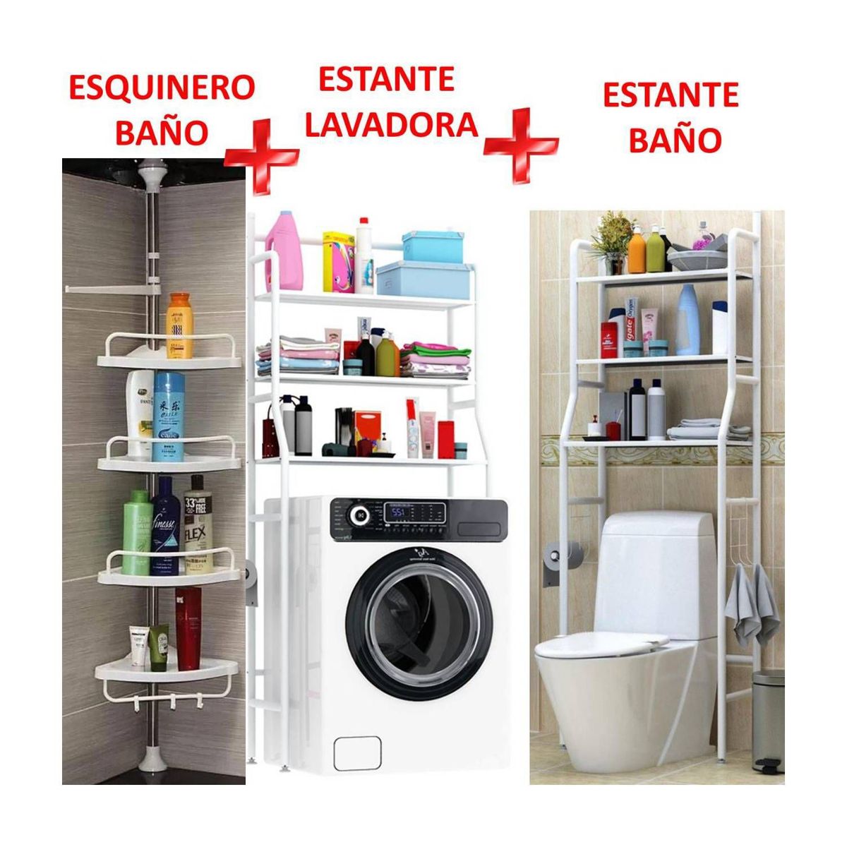 GENERICO - Tripack Organizador Rack Lavadora Baño y Esquinero