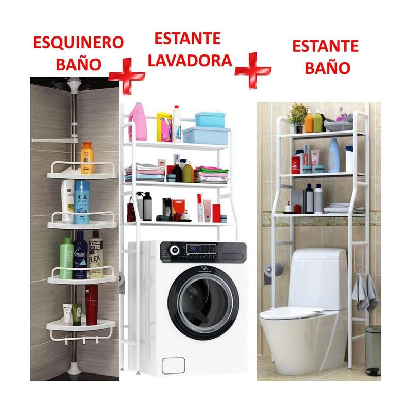 GENERICO - Tripack Organizador Rack Lavadora Baño y Esquinero