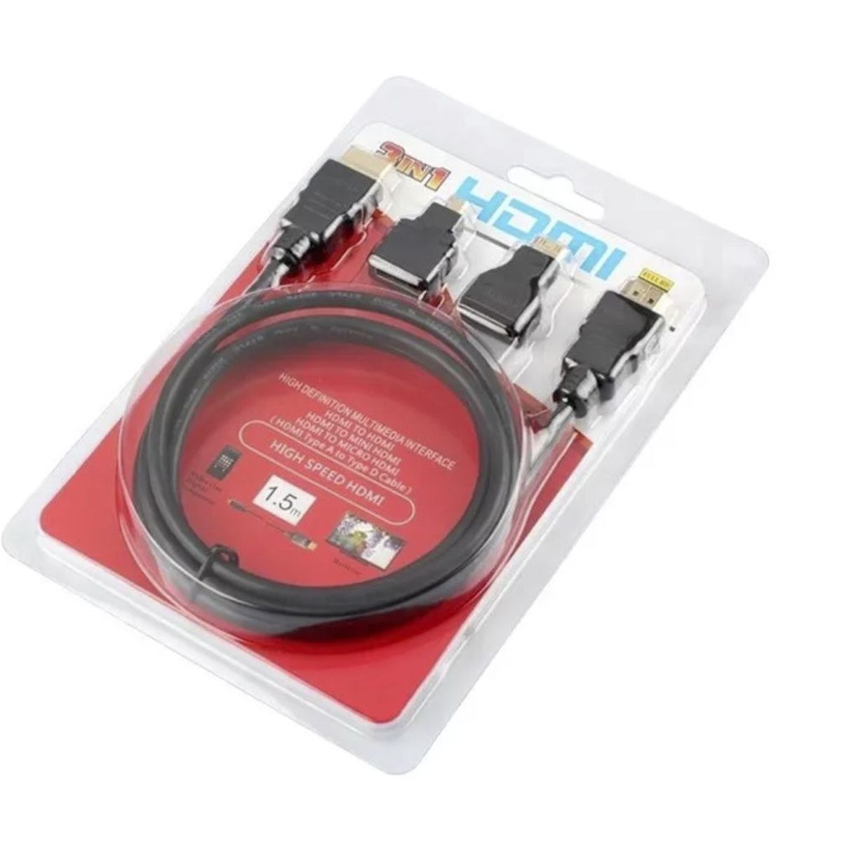 GENERICO - Cable Hdmi 3 En 1 Con Adaptador Mini Y Micro Hdmi 1.5 Metros