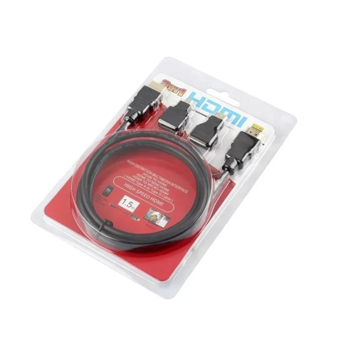 GENERICO - Cable Hdmi 3 En 1 Con Adaptador Mini Y Micro Hdmi 1.5 Metros