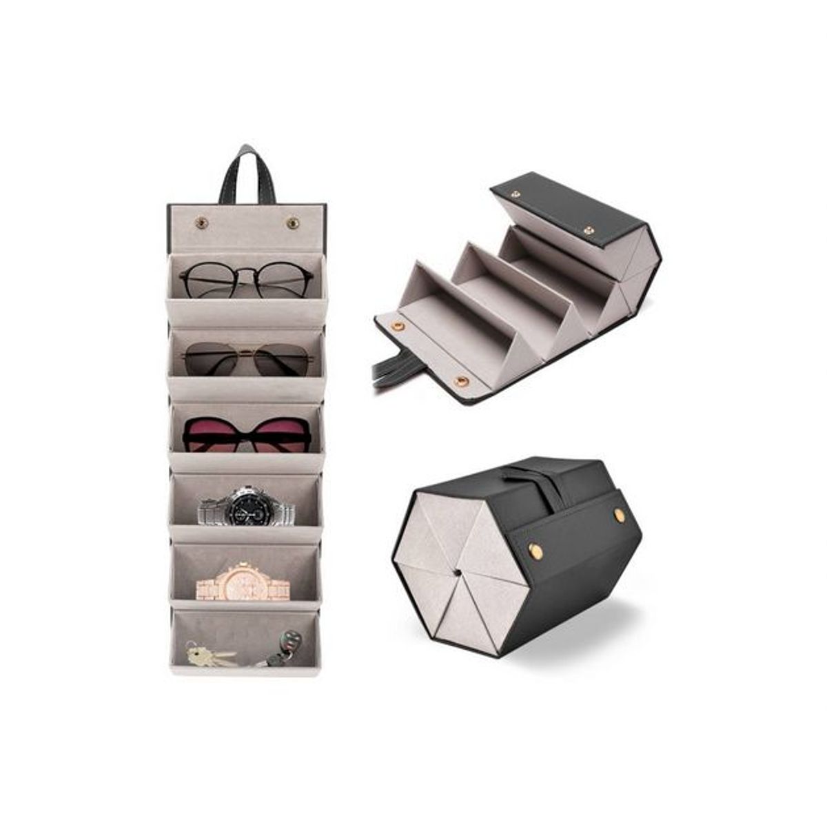 GENERICO - Organizador Colgante Plegable de Lentes Relojes Accesorios Negro