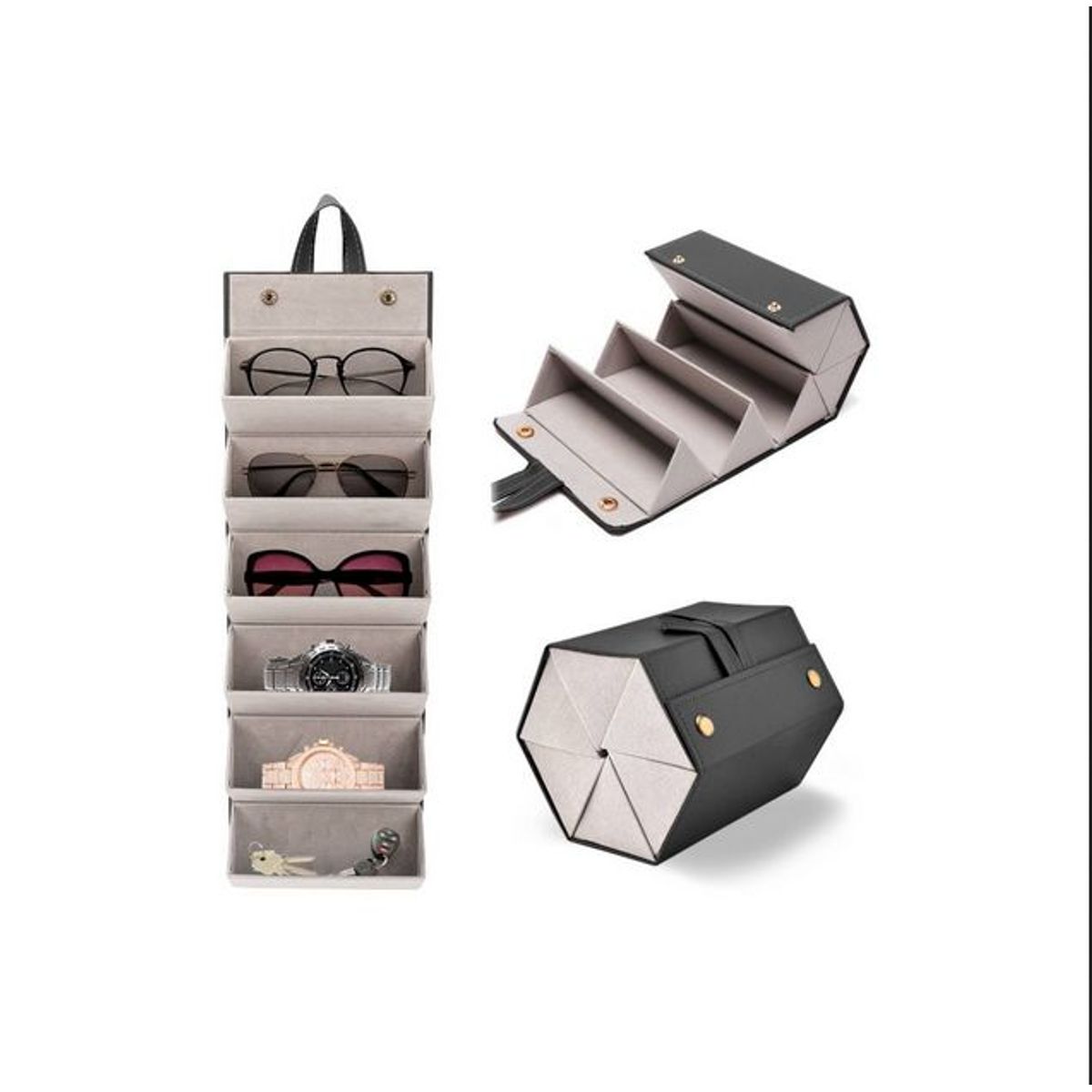 GENERICO - Organizador Colgante Plegable de Lentes Relojes Accesorios Negro