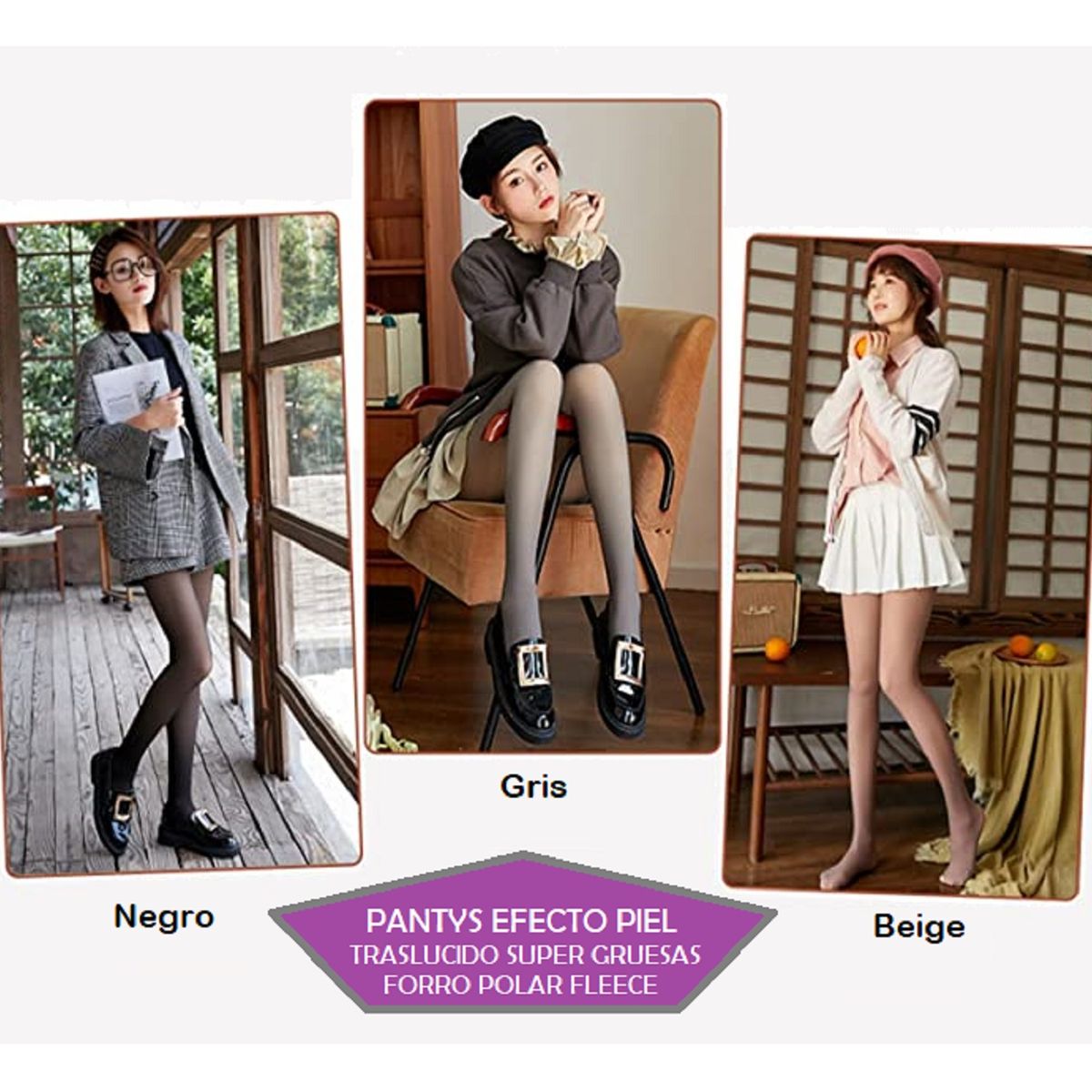 OEM - PANTYS CALENTADOR EFECTO PIEL TRASLUCIDA FORRO POLAR GRUESO NEGRO