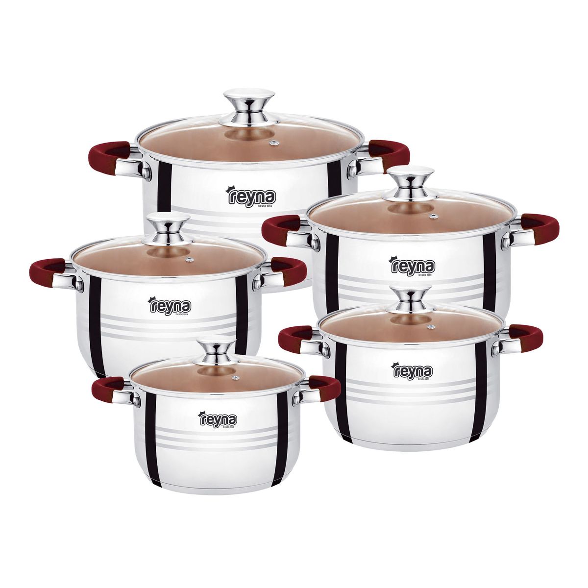 Reyna - Juego de ollas de acero inoxidable x 10pz Fiesta Red
