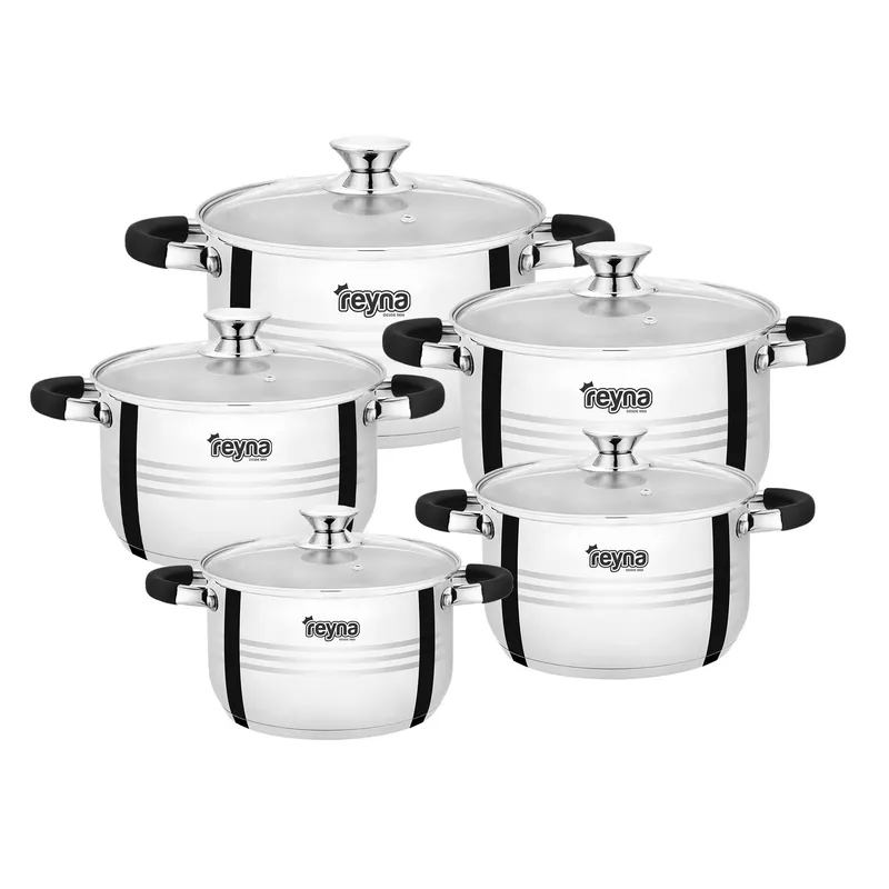 Reyna - Juego de ollas de acero inoxidable x 10 piezas Fiesta Black