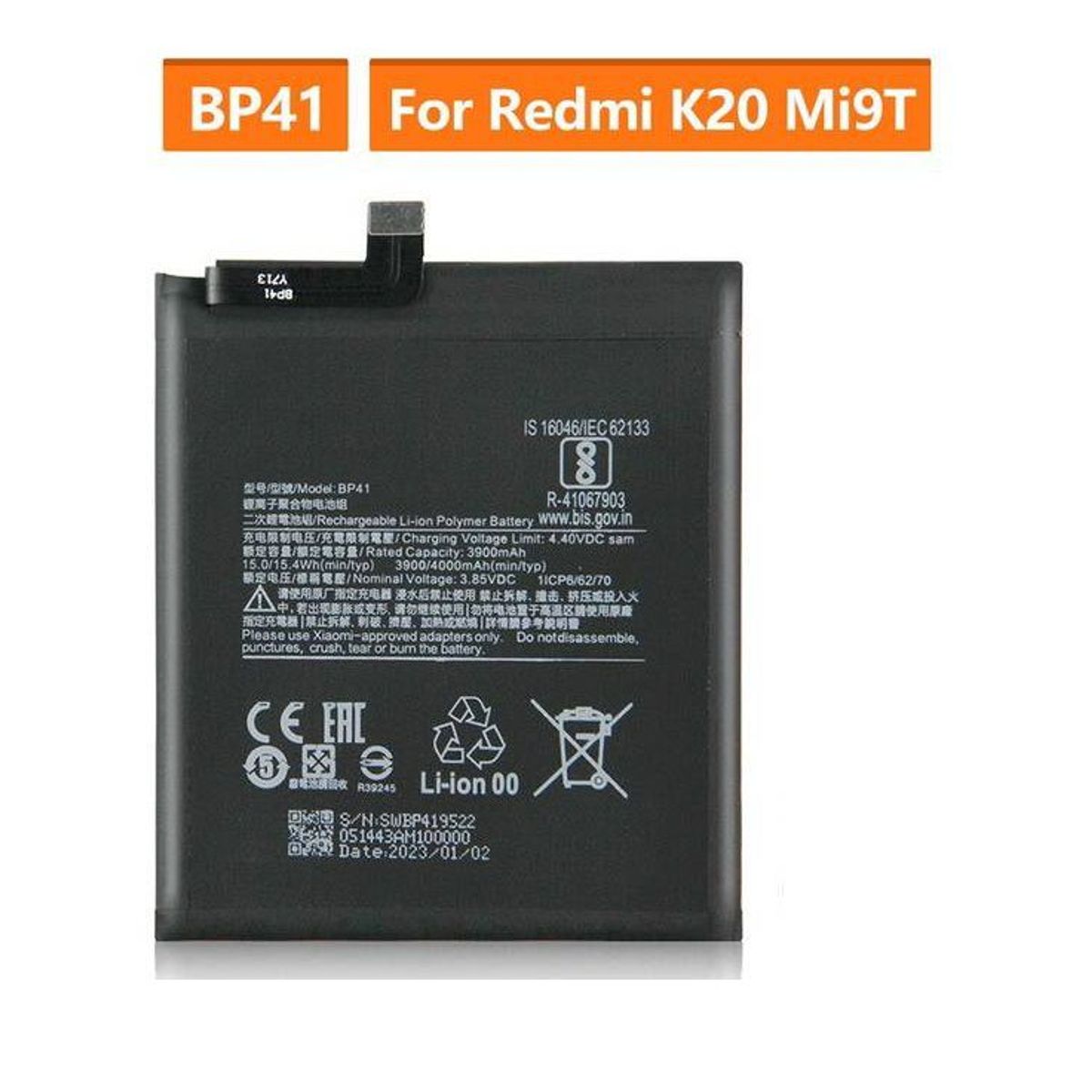 GENERICO - BATERIA K20 -MI 9T -  BP41 TORIGINAL-SM  NUEVO-NEGRO