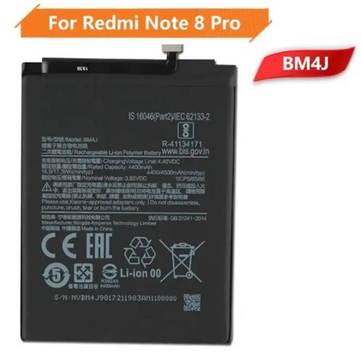 GENERICO - BATERIA  REDMI NOTE 8 PRO -  BM4J  NUEVO-NEGRO