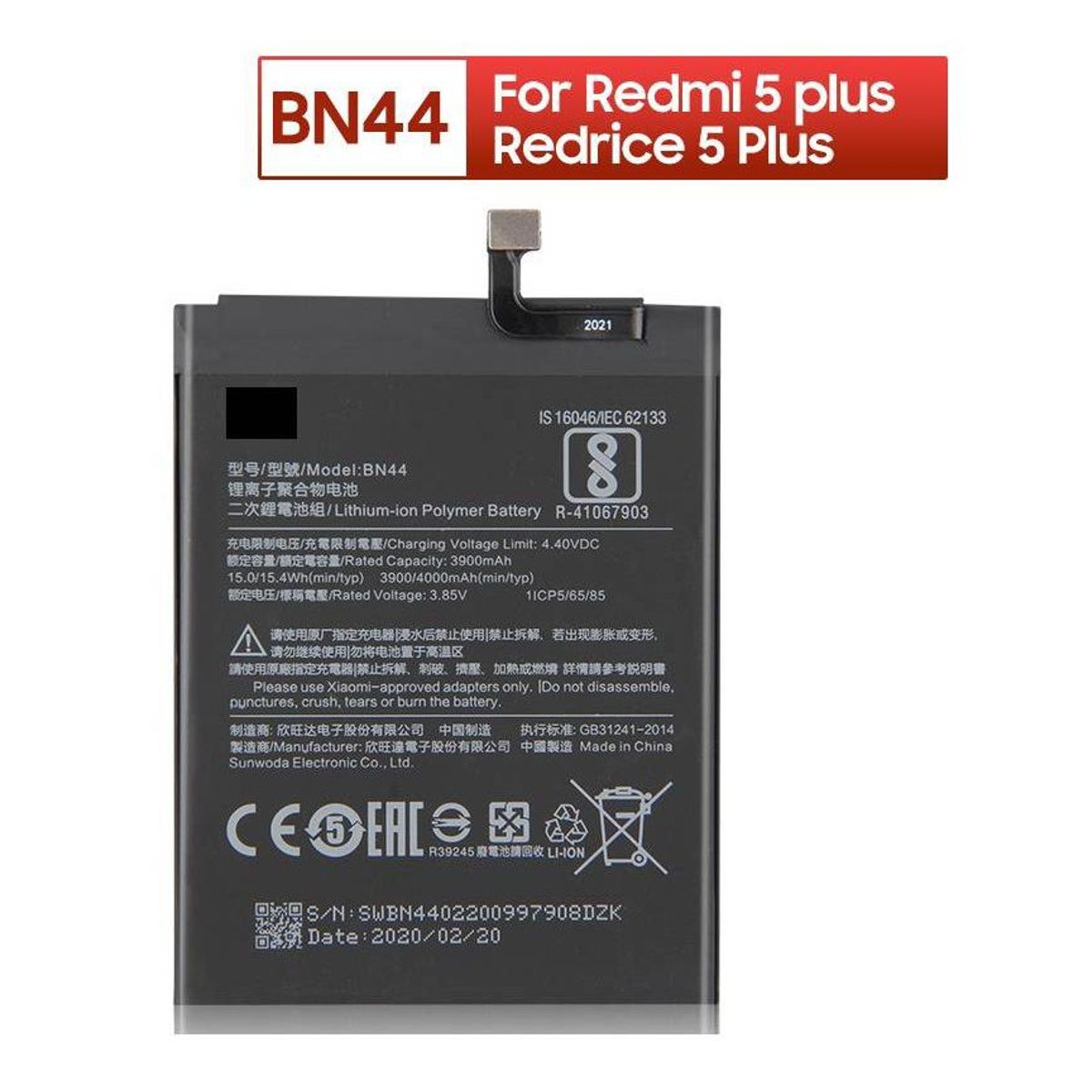 GENERICO - BATERIA REDMI 5 PLUS - BN44  NUEVO-NEGRO
