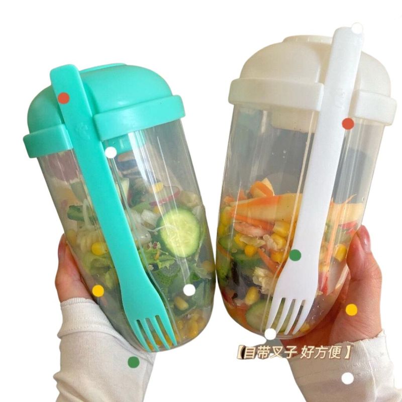GENERICO - Vaso Porta Ensalada con Porta Salsa y Tenedor Transparente