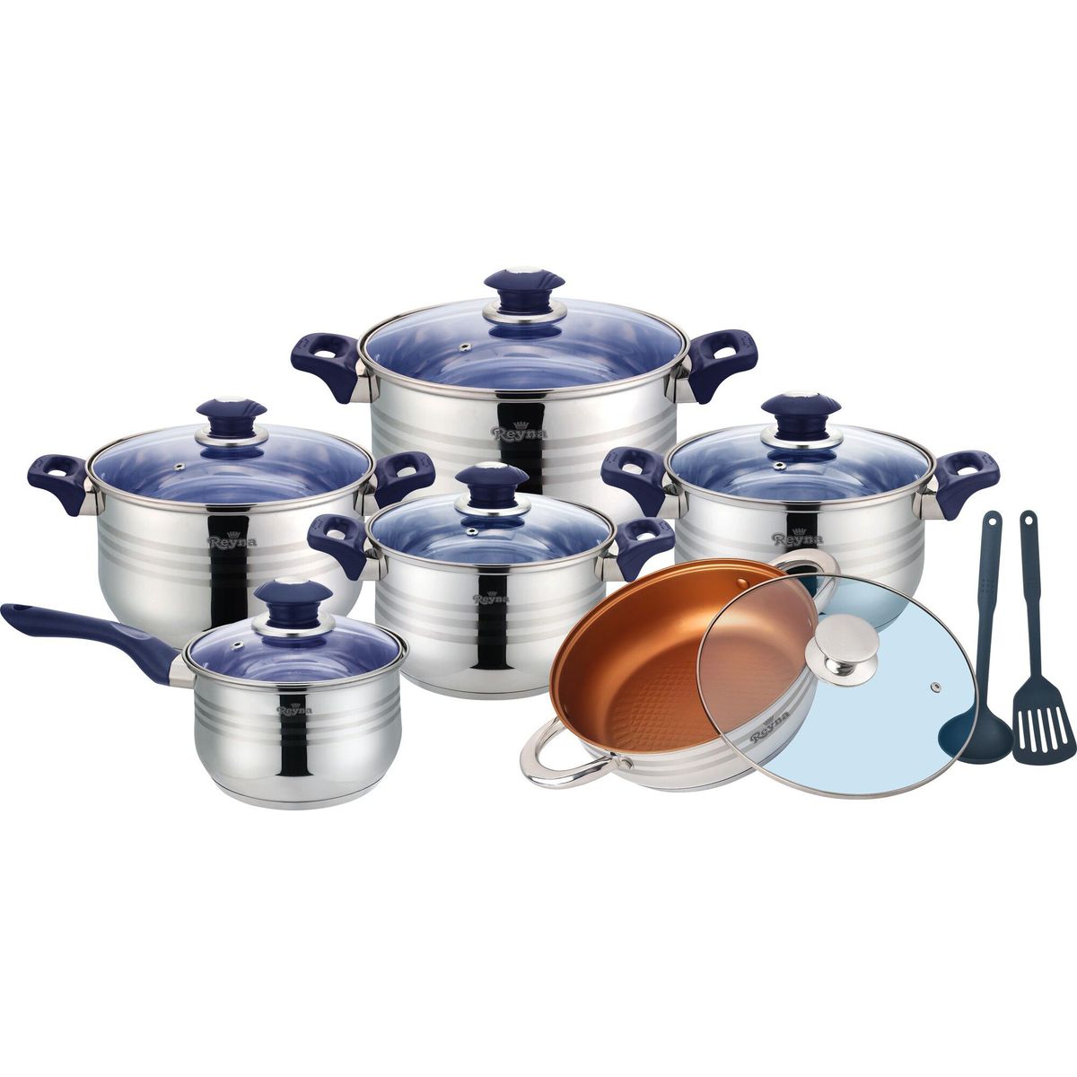 Reyna - Juego de ollas de acero 12 piezas chicharronera Criolla Blue