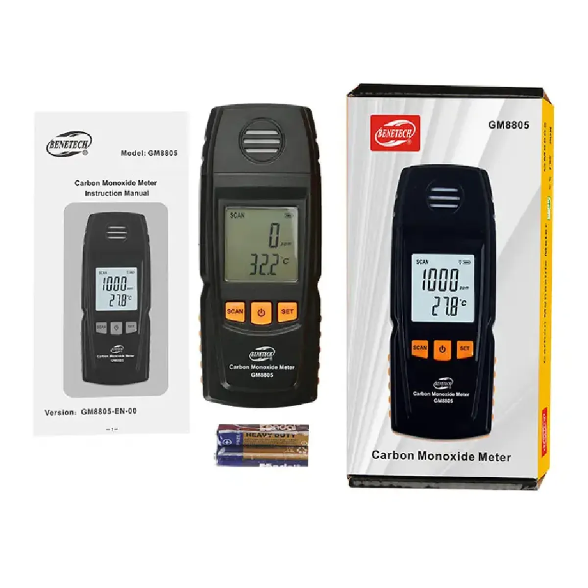 BENETECH - Medidor Probador Detector de Gas Monóxido de Carbono CO - GM8805 BENETECH