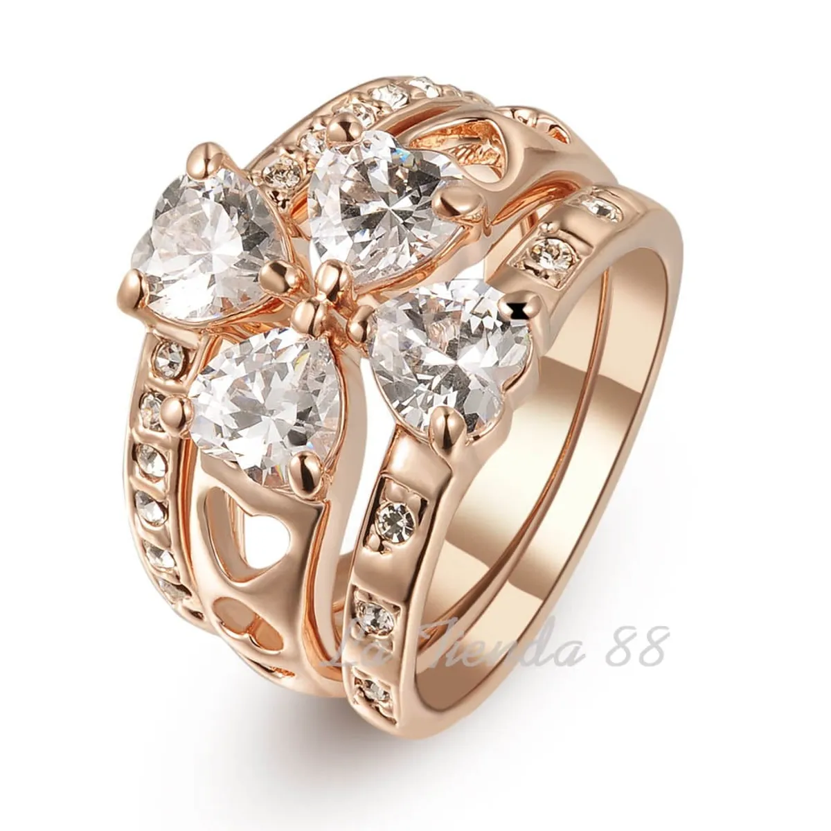 LA TIENDA 88 JOYAS Y ACCESORIOS - La Tienda 88 - Anillo De Compromiso Flor Mujer Bañado Oro 18k - Blanco