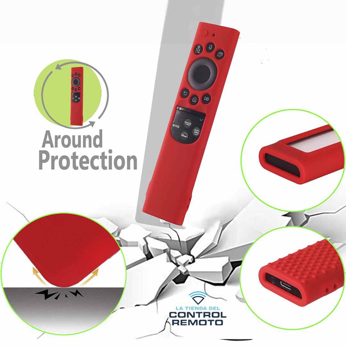 CASE - Funda de Silicona Control Samsung Qled Solar 2021 – Rojo