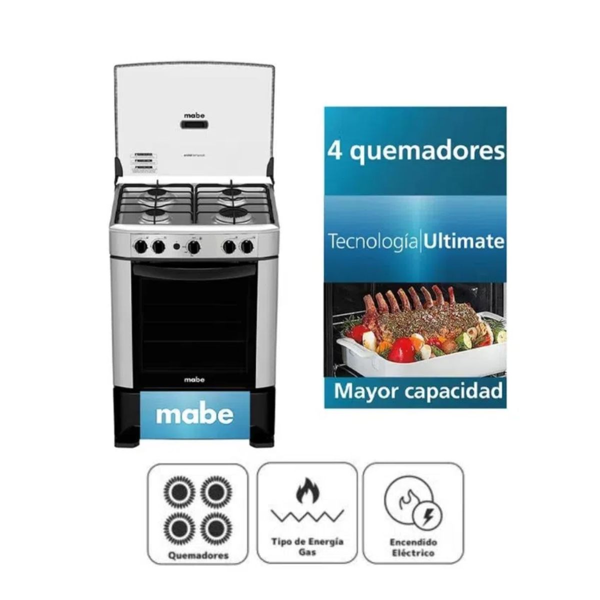 MABE - COCINA DE 4 HORNILLAS  MABE  CMP6014AGO +  Válvula para Gas