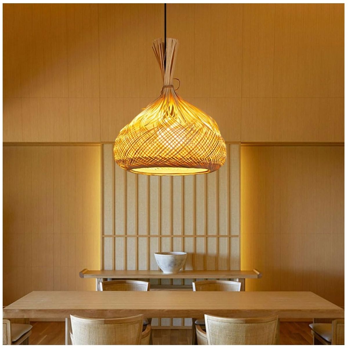 GENERICO - Lámpara colgante de bambú con acabado de mimbre
